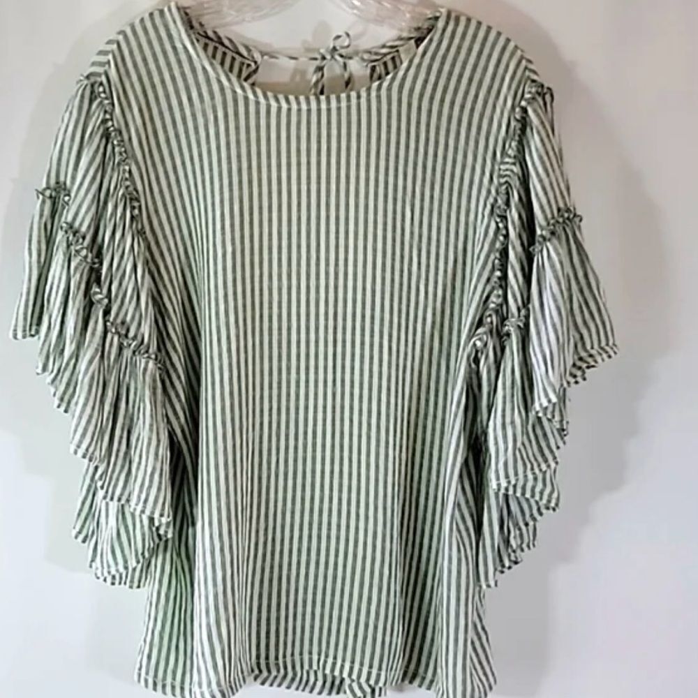 ANTHROPOLOGIE PILCRO | Green & White Sybil Top | Size: Small